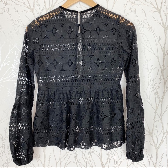 ASOS Lace and Velvet Open Front Smocked Top Black - Picture 5 of 13